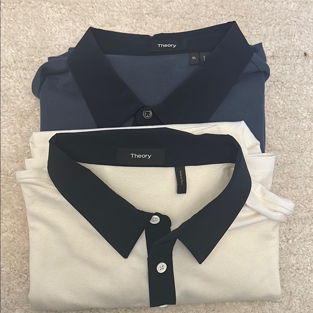 Theory Men's Navy and Cream Polo Shirts